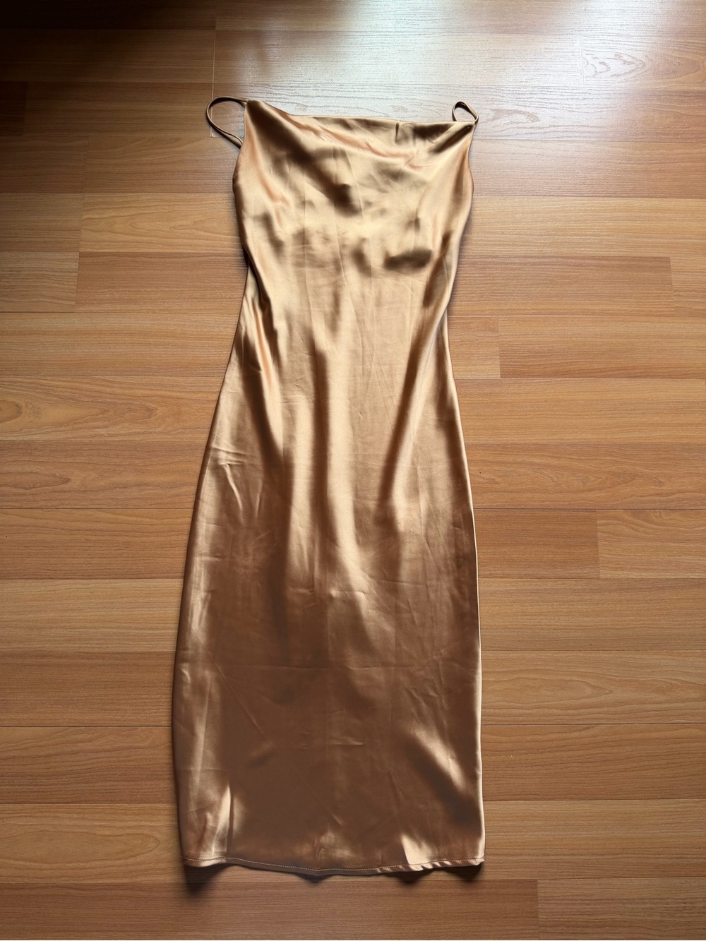 Beginning Boutique Brown Cowl Neck Satin Midi Dress – Size 8 – Spaghetti Strap